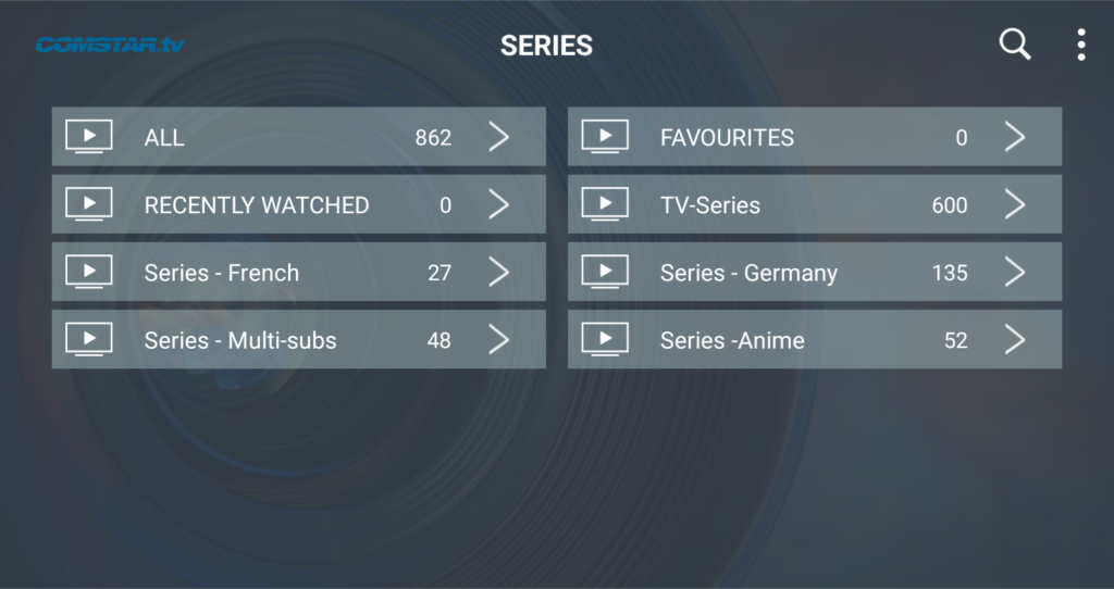 the TV Series section of Comstar IPTV