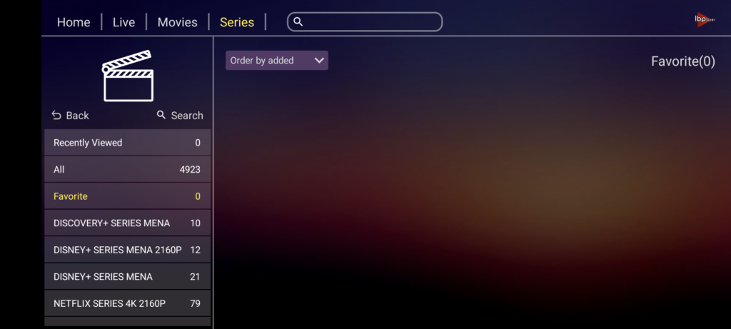 the TV Series section of the GetHDIPTV app