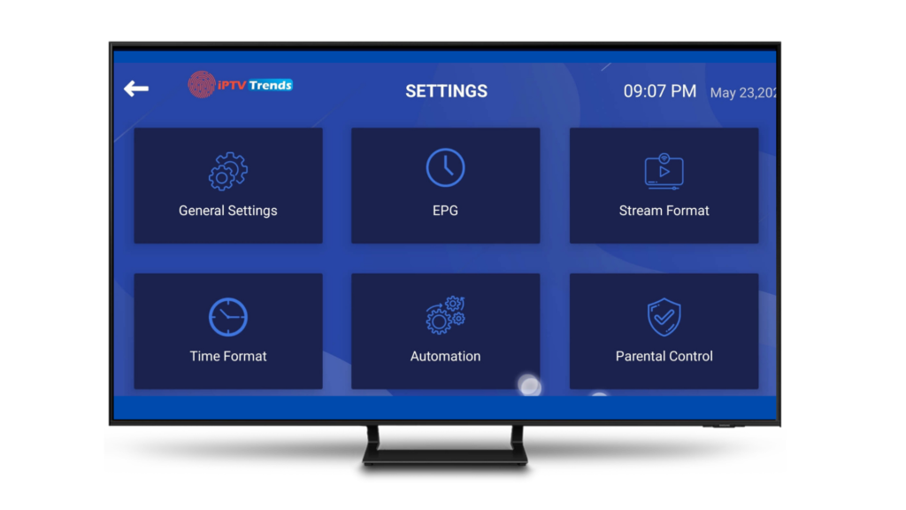 the settings menu of IPTV Trends