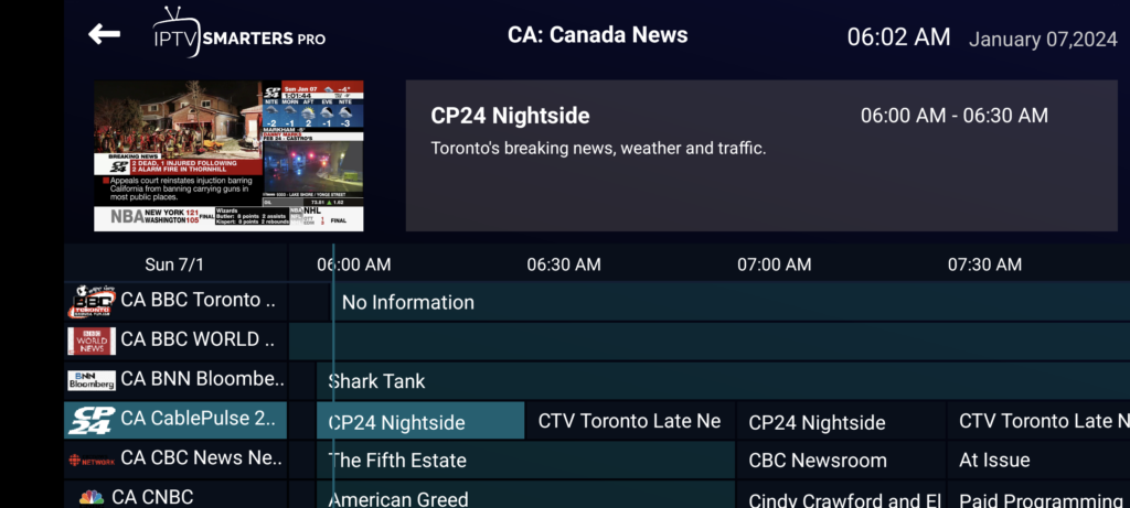 the Canada EPG of 4K Live IPTV