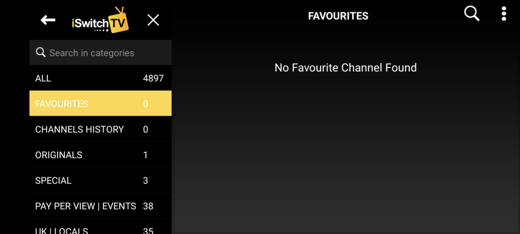 the iSwitchTV Live TV Channels section